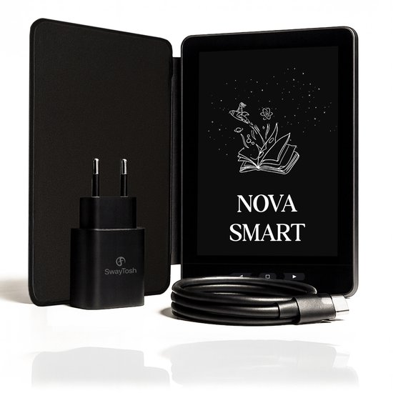 SwayTosh E-Reader Nova Smart – Incl. Luxe hoes - 6 inch 2026 – Tot 68GB Opslag (36GB geleverd) – Schermverlichting en Nachtmodus – E Reader Voor Ebook – Met Oplader