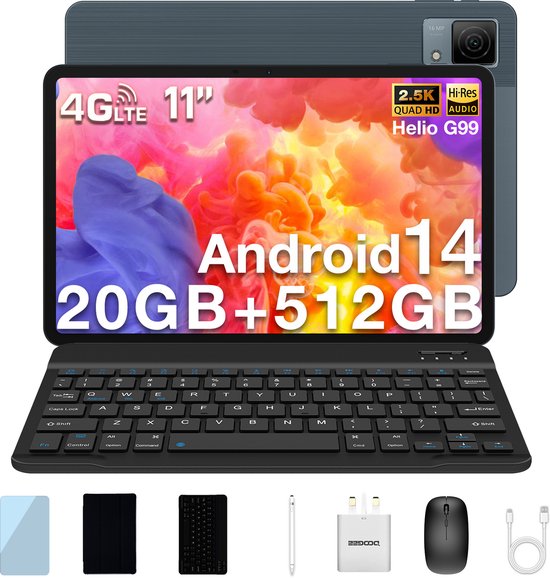 Tablet met toetsenbord DOOGEE T40 11"2,5K 20 GB RAM + 512 GB ROM Android 14 met Helio G99 Batterij 8580 mAh 16 MP + 8 MP Face ID,Grijs