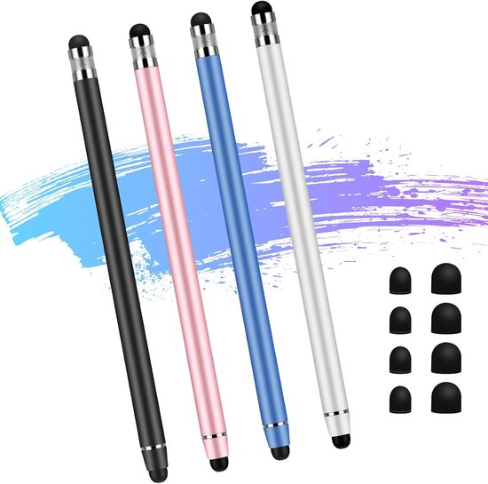 Tabletpen 2-in-1 rubberen styluspen, hoge gevoeligheid dubbele hoofdstylus, geschikt voor alle telefoons/tablets/Apple/iPad/Samsung Galaxy/Xiaomi/IOS/Android etc (zwart+roze+zilver+blauw)