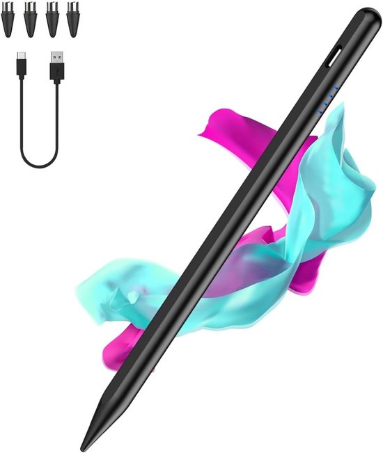 Tabletpen voor Android, type-C stylus pen met 4 pom-tips, magnetische touchscreen-pennen compatibel met Samsung/Huawei//Lenovo/Mi/Vivo en andere Android-smartphones en tablet-apparaten, zwart