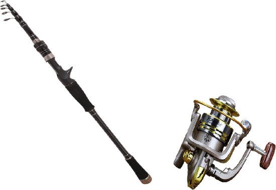 Telescopische luxe vishengel SET van Improducts - vis hengel is 210 cm (2.10M) lang en van Carbon super licht en zeer sterk incl. Werp Molen ook geschikt voor KARPER EN ZEEVIS. van Improducts