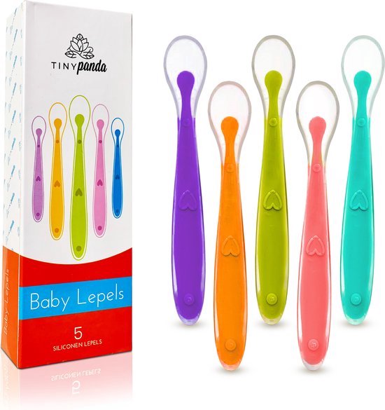 Tiny Panda 5x Zachte Tip Baby Lepeltjes - Eerste Hapjes na 3 of 4 Maanden - Bestek Lepel - Siliconen van T