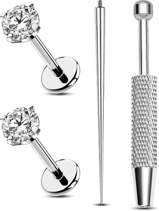 Titanium Helix Oorbellen 2 STKS Platte Terug Studs CZ Medusa Piercing Sieraden Kraakbeen Tragus Oorbel Intern Draad Labret Stud