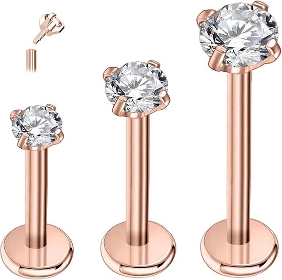 Titanium piercing tragus helix labret piercing oor kraakbeen piercing lippen mond bioflex platte studs piercing Medusa hypoallergeen zilver goud 16g 6mm 8mm 10mm 3 stuks