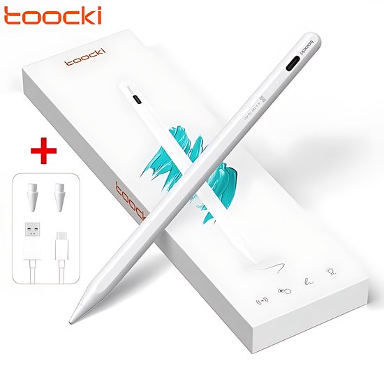Toocki |Universele Stylus Pen - Alternatief Apple Pencil - Geschikt voor Apple iPad - Mini - ipad pro vanaf 2018 - Active Stylus Pencil | Pencil Pen | Apple iPad | Tablet, Macbook ,Apple Telefoons |Palm rejection |Magnetisch| Teken pen |2X Tips|Wit