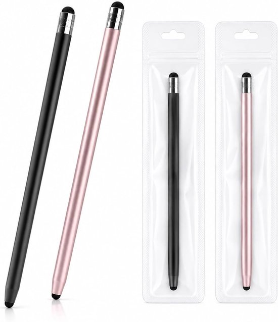Touchscreen-pen, 2 stuks, zwart + roségoud, dubbele punt, vloeibare touch-bediening zonder batterijen, compatibel met tablets en mobiele telefoons
