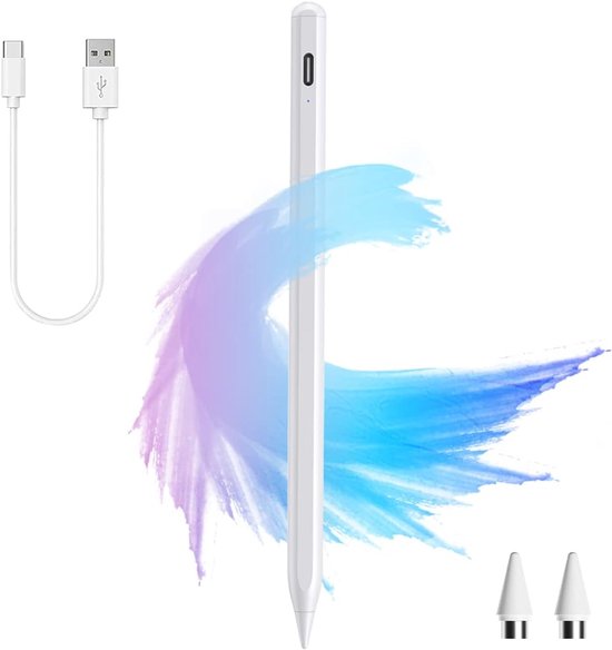 Touchscreen pen, pen voor tablet, stylus pen, compatibel met Android/iOS/iPad/iPhone/tablet/smartphone, capacitieve pen met 2 reservepunten, wit