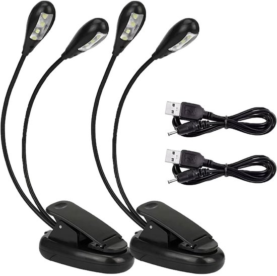 Tovbmup Muziekstandaard LED-lamp - 2-pack - 8 LED's - met USB-kabel - 2 instelbare helderheidsniveaus - Geschikt voor pianostandaards, bureaus en muziekstandaards van Tovbmup
