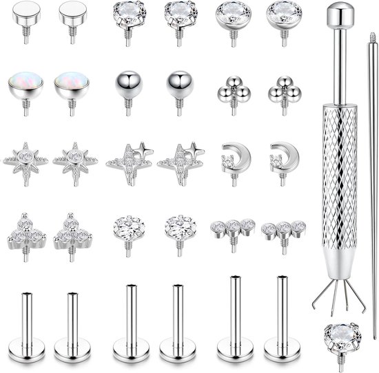 Traguspiercing, chirurgisch staal, neus, labret, lip, hypoallergeen, helix, oorpiercing, conch, kraakbeen, zilver, goud, 6/8/10 mm
