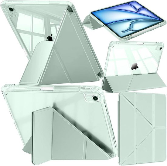 Transparante Hoes voor iPad Air 11-Inch, 6-in-1 Y-Vouwstandaard, Matcha Groen, Automatisch Wekken/Slapen van Merkloos