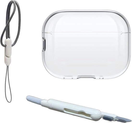 Transparante TPU Hoes voor Airpods Pro 3 met Polsband en Reinigingspen, Schokbestendig en Ondersteunt Draadloos en USB-C Opladen