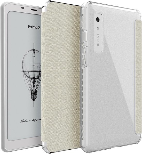 TUDIA SKN FLIP Ontworpen voor Onyx Boox Palma 2 Case - [Magnetische sluiting] Schokbestendige slanke transparante TPU-achterkant met gestructureerde leren hoes - Transparant beige van TUDIA