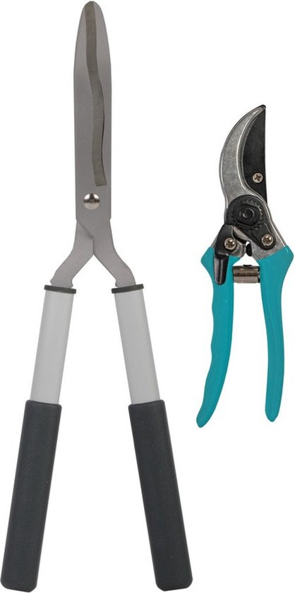 Tuingereedschap smalle heggenschaar en blauwe snoeischaar set- Tuinieren - Bomen/planten snoeien van Kreator