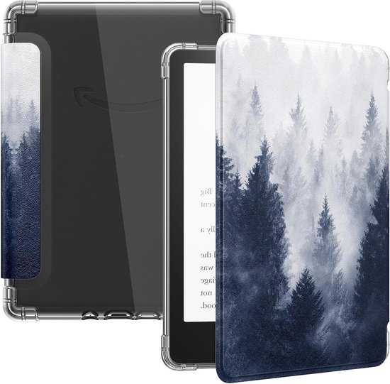 Ultra Clear Soft Flexible Transparent TPU Back Cover for Kindle Paperwhite 11th Generation 2021 & Signature Edition - 6.8" Case with Auto Wake/Sleep - Gray Forest van MoKo