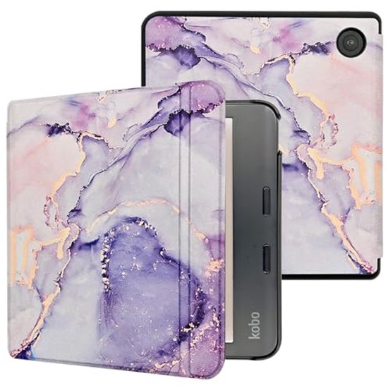 Ultra Slim Hoes voor Kobo Libra Colour en Tolino Vision met Auto Sleep/Wake Functie - Lilac Marmo