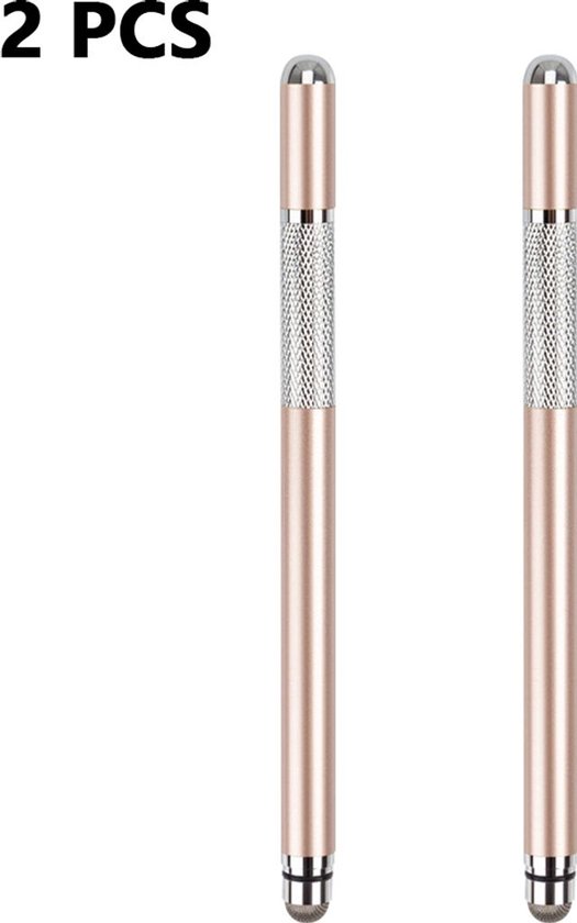 Universele 2-in-1 stylus Geschikt voor touchscreens met verwisselbare microvezelpunten, Geschikt voor telefoons en tablets (roségoud).