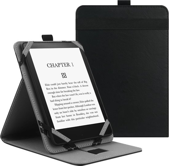 Universele Beschermhoes voor 6" 6.8" 7" eReaders, Folio Stand Cover met Handstrap Compatibel met Kobo/Tolino/Pocketook/Sony/paperwhite 6/6.8/7 inch e-book reader - Zwart van Merkloos