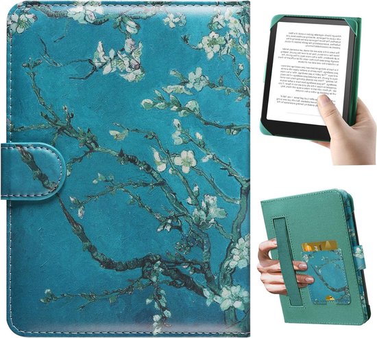 Universele Beschermhoes voor 6.8" en 7" E-readers zoals Kobo Clara HD en PocketBook - Inclusief Opbergvak en Bloemenpatroon