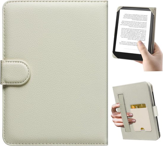 Universele Beschermhoes voor 6.8" en 7" E-readers zoals Kobo Clara HD en PocketBook - Inclusief Opbergvak en Duurzaam Ontwerp in Rijstwit