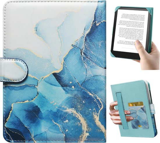 Universele Beschermhoes voor 6.8" en 7" E-readers zoals Kobo Clara HD en PocketBook met Ingebouwde Pocket - Dali Blauw, Ideaal voor E-books en Reisgebruik