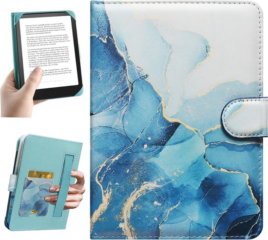 Universele Beschermhoes voor 6.8" en 7" E-readers zoals Paperwhite, Kobo Clara HD en PocketBook met Ingebouwde Pocket - Dali Blauw, Ideaal voor E-books en Reizen van Universele
