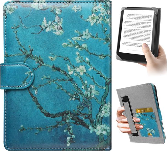 Universele E-Book Reader Hoes voor 6-6.8 inch, Beschermende Case voor Kindle Paperwhite en Kobo Clara met Ingebouwde Pocket en Bloemenpatroon