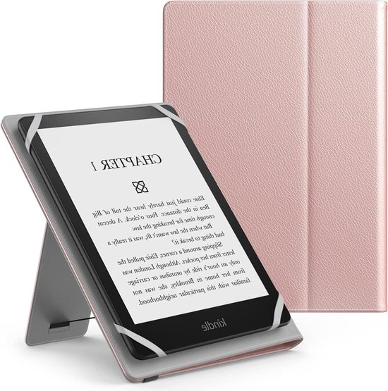 Universele E-reader Hoes voor 6-7 inch Kindle, Kobo, Lenovo en Sony Tablets - Lichtgewicht PU Leer met Handband en Kickstand, Roze