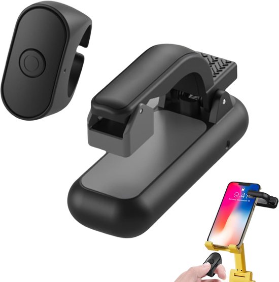 Universele E-Reader Paginaomdraaier - Bluetooth Remote & Clip - Draadloze Afstandsbediening | Automatische Paginawisselaar - 24 Uur Batterijduur - Stil & Compact - Geschikt voor Kindle, Kobo, iPad & Tablets - Handsfree Lezen - Zwart van Merkloos