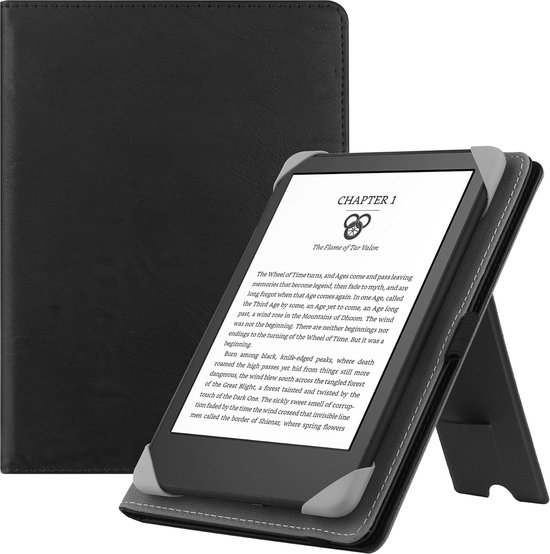 Universele eReader Hoes 6 Inch - Lederen Folio Case met Standaard & Handband - Geschikt voor Kindle Paperwhite, Kobo, Tolino, PocketBook & Sony - Zwart van Merkloos
