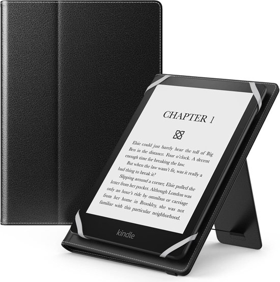Universele Hoes voor 6" - 6.8" - 7" Kindle eReaders - Kobo - Voyage - Lenovo - Sony Kindle E-Book Reader - Lichtgewicht PU Leren Folio Shell Cover Case met Handstrap en Kickstand, Zwart van kwmobile