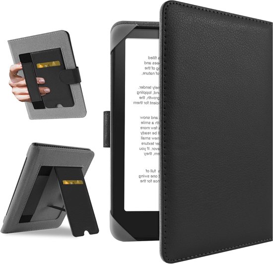 Universele leren beschermhoes voor 6.8" en 7" eReaders zoals Kobo Clara HD, Pocketbook en Sony, zwart, met optimale bescherming en stijl