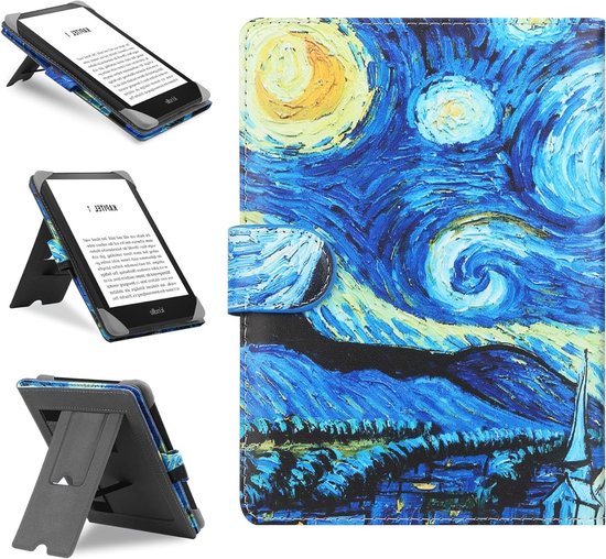 Universele leren hoes voor 6"-6.8" e-readers zoals Kobo, PocketBook en Sony - Bescherming, Standaard en Stijlvol Design met Sterrennacht Motief