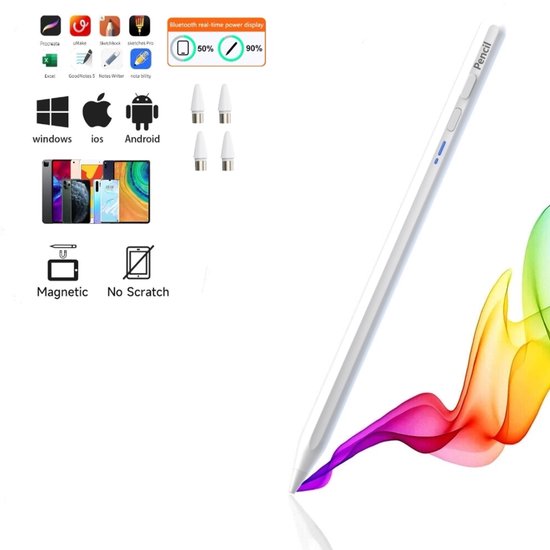 Universele Stylus Pen voor iPad & Android - Apple Pencil Alternatief met Bluetooth-Lange Batterijduur-Magnetische Grip & Luxe Etui-4 extra punten van Merkloos