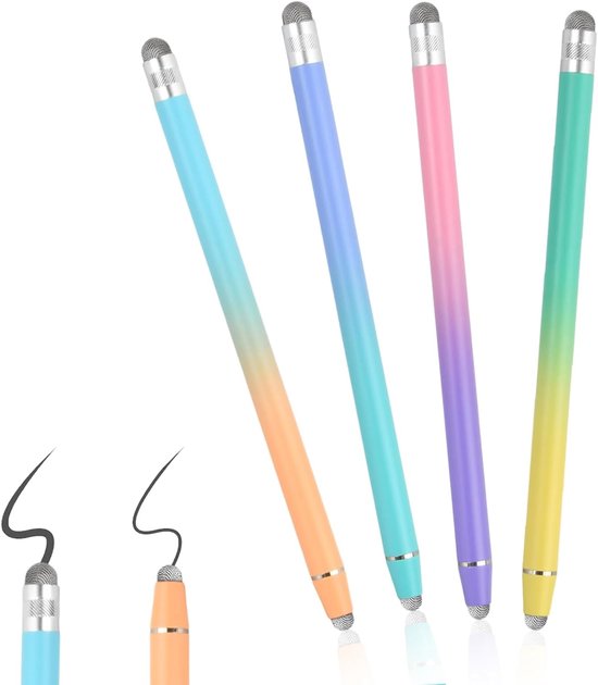 Universele tablet-stylus Geschikt voor touchscreen, 4 stylussen, 2-in-1 capacitieve touch-stylus, touchpen compatibel met Android/iOS-smartphones, tablets van Merkloos