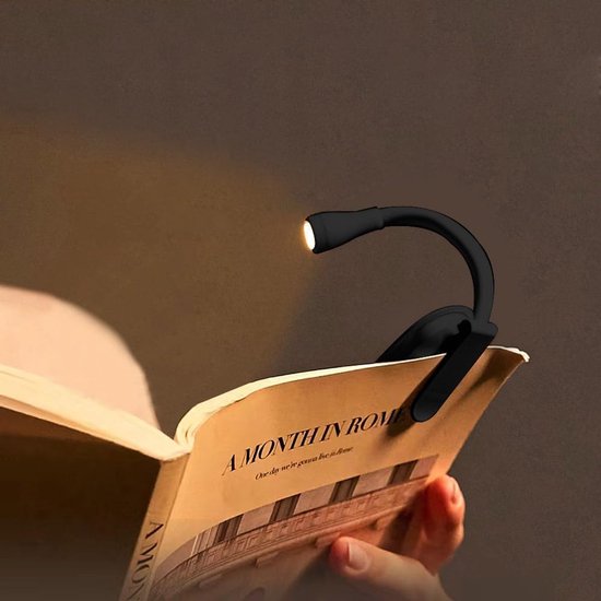 Universele, via USB oplaadbare leeslamp, warm witte LED-clip voor leesbedden, instelbare helderheid, oogvriendelijk leeslampje voor gebruik 's avonds (zwart). van Merkloos