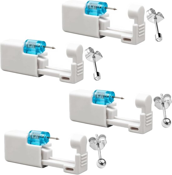 Veiligheid oorpiercing pistool, piercingset, wegwerp steriele veiligheidsoorbellen, piercing pistoolstuds met pin oorbellen voor vrouwen mannen meisjes jongens 4 stuks