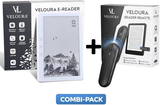 Veloura Ereader Bundel – E Reader met Hoesje - Reader Remote Paginadraaier – 32GB E-Reader – Handsfree Lezen – Luisterboeken & Audio van Merkloos