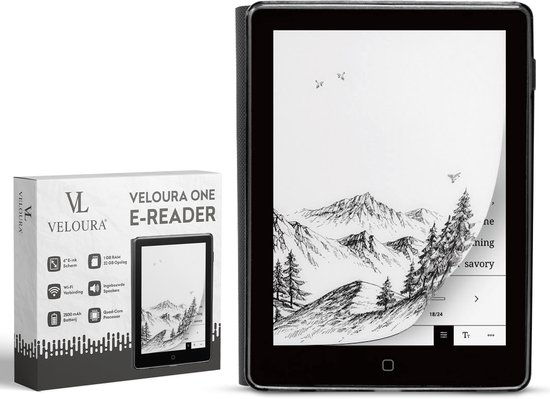 Veloura One E reader - inclusief 32GB SD kaart - 6 inch ereader met hoesje - met schermverlichting en nachtmodus - 64 GB opslag - online luisterboeken en storytel ondersteuning - nederlandstalig ebook