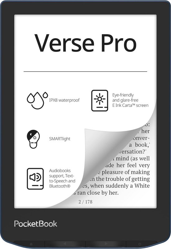 Verse pro - E reader - ‎Bluetooth - Wi-Fi - 1072 × 1448 pixels - Touchscreen - 186gram - Smartlight - IPX8 - 69inch - 16GB - CBR - Zwart - van VER