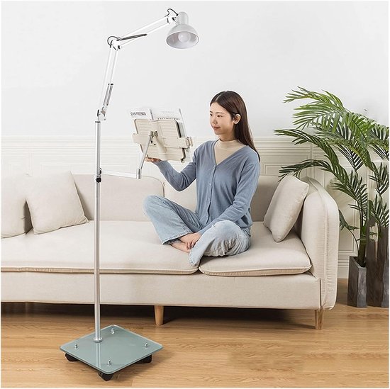 Vloer Boekstandaard - Leesplank Tablet Houder - Handsfree Lezen Bed - Verstelbaar Met Lamp - 130cm Hoog