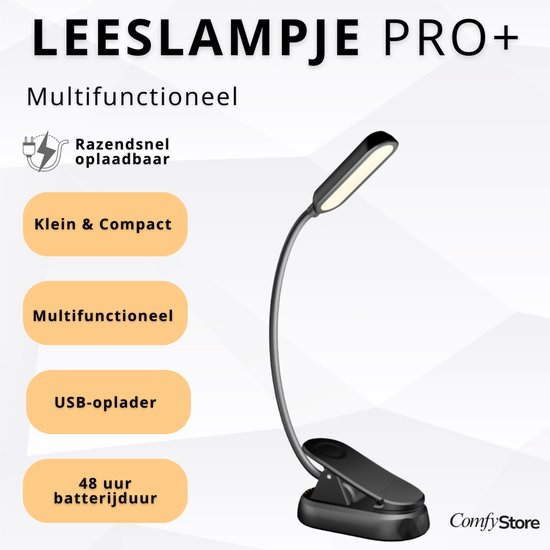 Voorleeslampje Pro 2026 – 360° Draaibaar – 3 Lichtstanden – Oogveilig LED – Snelladen + Gratis USB-C & Kopje van Aigostar
