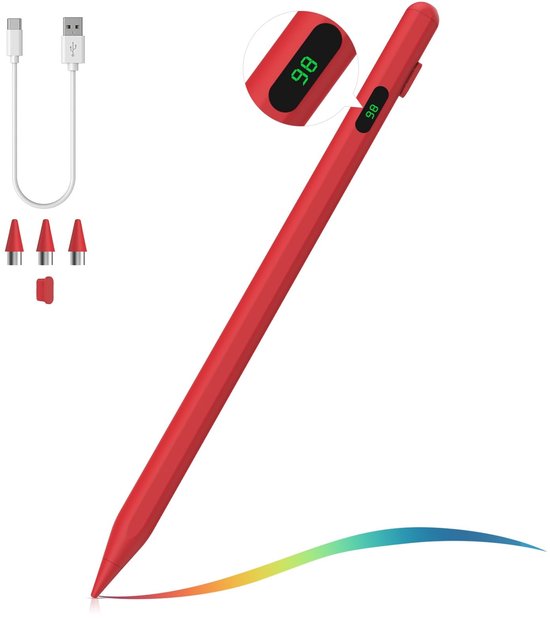 Vt products - Stylus Pen - Tablet Pen - LED Power Display - Rood - Universeel - Geschikt voor iPad/iPhone/Samsung/Tablets - Touchscreen Pen