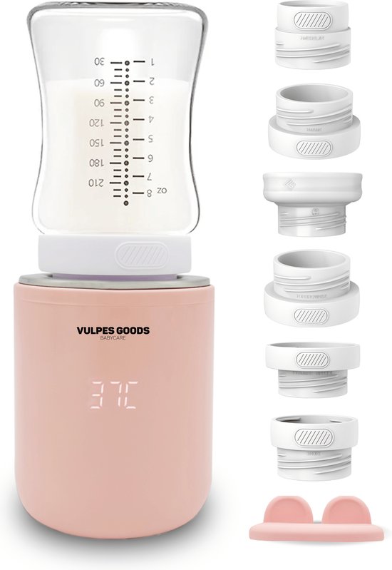 Vulpes Goods® BabyCare - Flessenwarmer Onderweg Pro Max - Draagbare Baby Flessenwarmer - Intelligente Flesverwarmer - 4 Temperatuurniveaus - Draadloos - Inclusief 5 Adapters - USB Oplaadbaar - 13.200 mAh - Roze van Vulpes Goods®