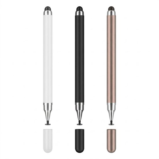 Wit zwart roségoud touchscreen pen stylus pen set 3 stuks dames heren met dubbele punt en rubber tip voor smartphone en tablet van Merkloos