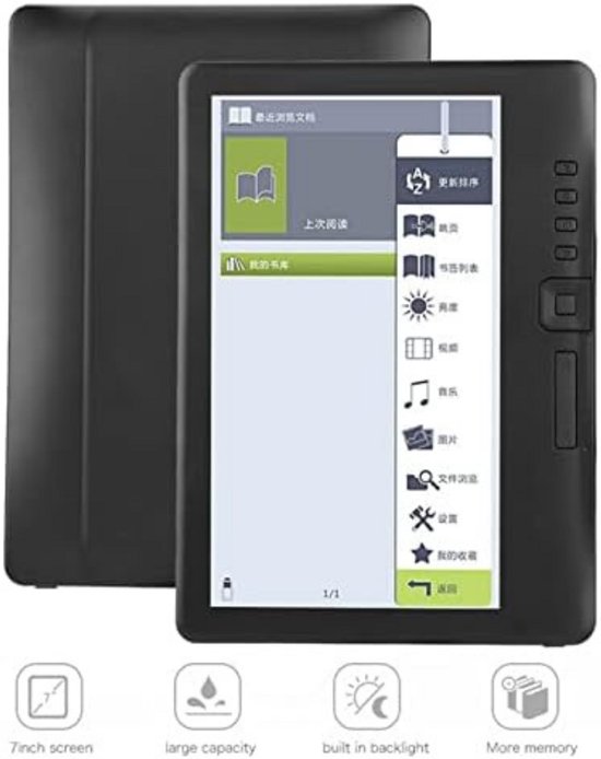 WNHB® E-reader 7 Inch - 16 GB Geheugen - Inclusief Hoes Screenprotector en Oortjes - Geschikt voor Luisterboeken en eBooks - Zwart - Complete Set van Merkloos