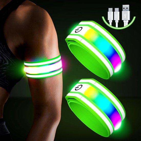 Ylzzrs LED-armband voor hardlopen (2 stuks), oplichtende armbanden voor nachtwandelen hardlopen, oplaadbare lichten voor hardlopers, reflecterende hardloopuitrusting met hoge zichtbaarheid verstelbare