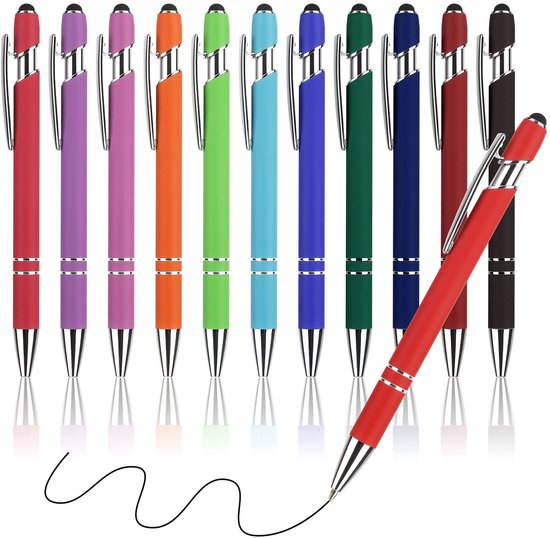 YQ-S025 Balpen Set - 12 stuks - Soft Touch met Stylus - Zwart