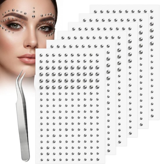 zelfklevende neuspiercings voor het gezicht, ballen, kunstwimpers, gezichtspiercing, lippsticker voor dames en heren, coole punk, Halloween, make-up, Y2k accessoires (zilver)