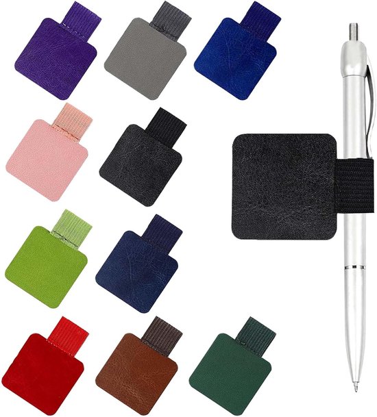 Zelfklevende pennenhouders, 10 stuks, PU-leer, elastische penlus voor notitieboek, tablet en meer, meerkleurig