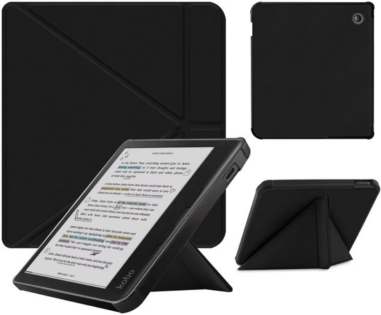 Zwart hoesje geschikt voor Kobo Libra H20 - Bescherm Case - Trifold - Book Cover - Tablet Cover - Zwart beschermhoes - CHPN